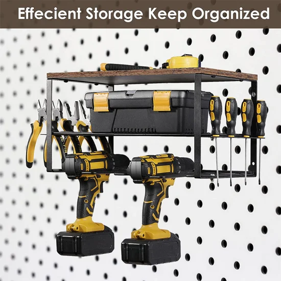 Garage organizer per utensili elettrici in metallo a 4 livelli, di nuovo design, con 4 trapani e altri contenitori per utensili